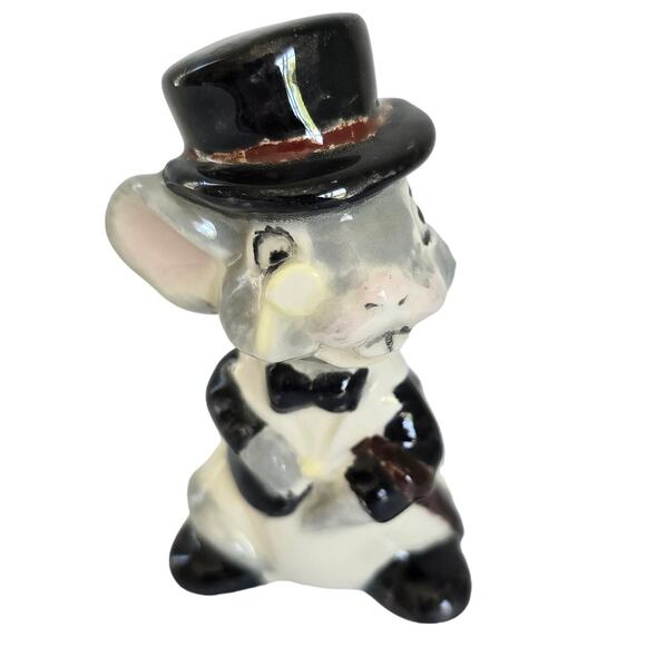 Vintage Mouse Figurine Anthropomorphic Top Hat Monocle Tuxedo Walking Night Out - Picture 1 of 8